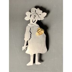 Vintage Ultracraft Signed Pewter/Gold Hand Pregnant Lady Woman Brooch/Pin RARE